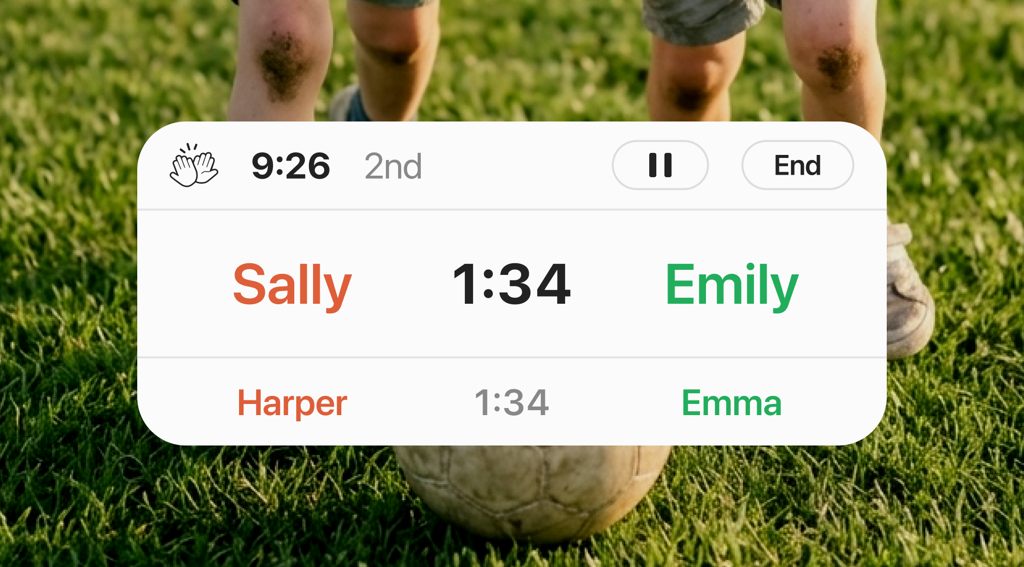 FairSubs Live Activity zeigt die Spieluhr und den nächsten Wechsel auf einem Handy-Sperrbildschirm.